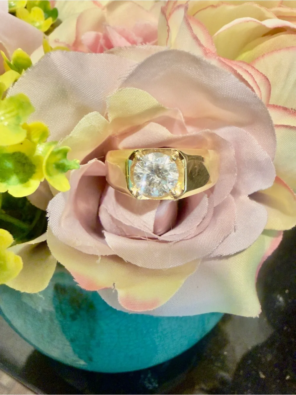 1.88CT GH -SI3 Round Cut Natural Diamond Men's Ring Solic 14K Yellow Gold